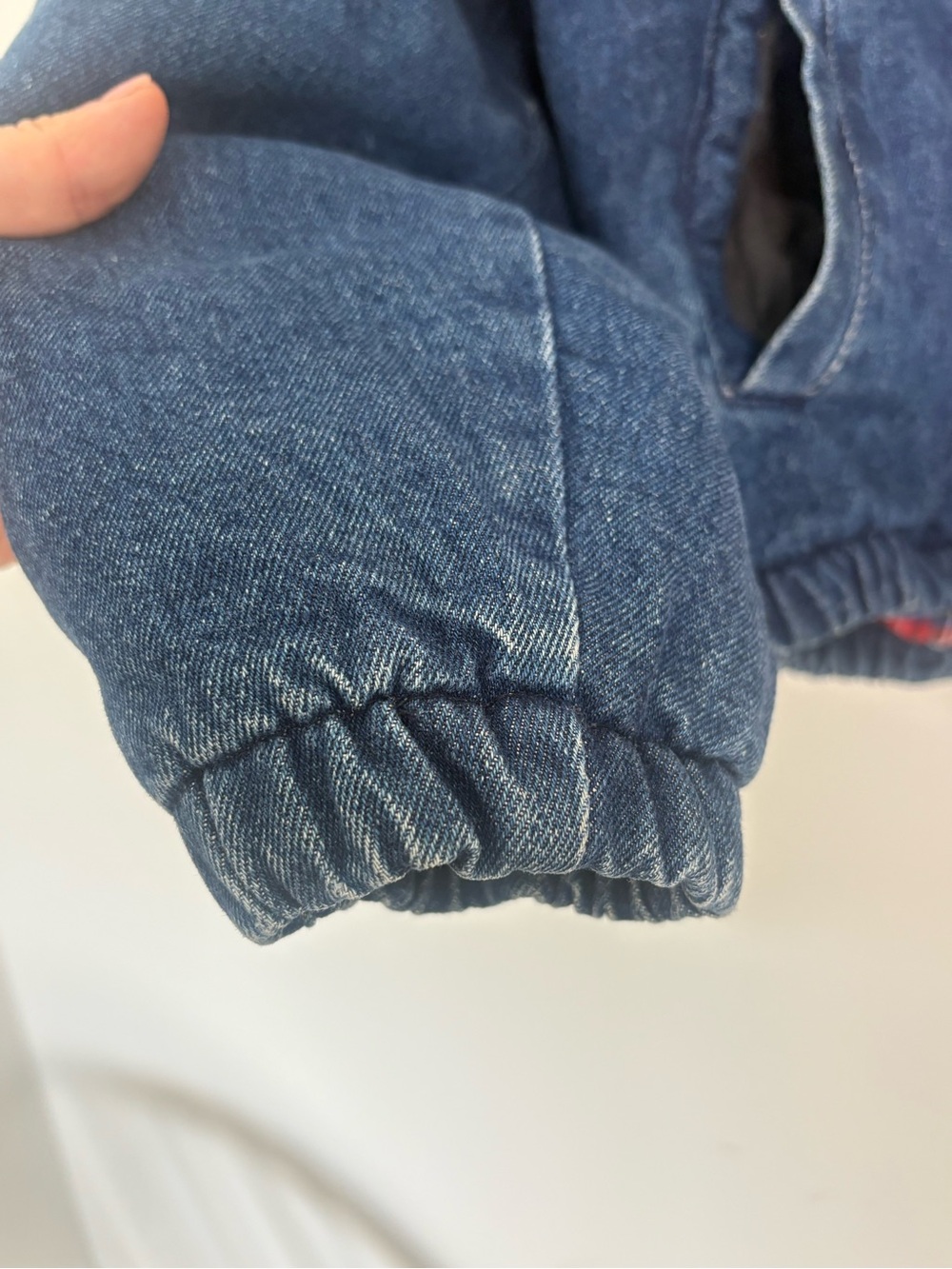 Vintage L.L. Bean Jean Denim Bomber Jacket Cotton Red Flannel Lining Size Small - Picture 9 of 16